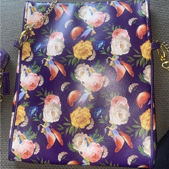 Disney Parks TINKERBELL Purple Floral Tablet Case Crossbody Purse Bag & Wristlet - Picture 5 of 9
